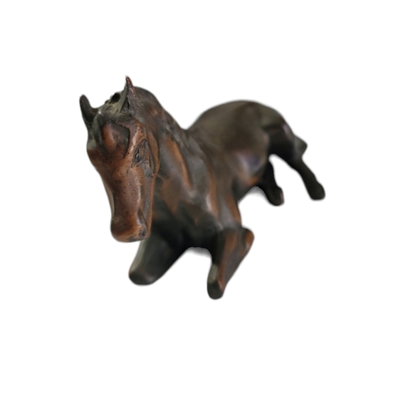 Vintage Bronze Resting Horse Sculture, Equine Figurine 5"L x 3"H - Picture 2 of 11